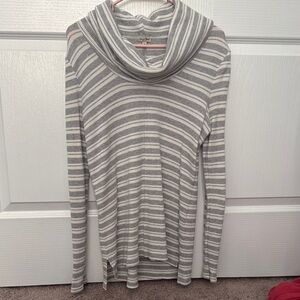 Gray Striped Cowl Neck Sweater